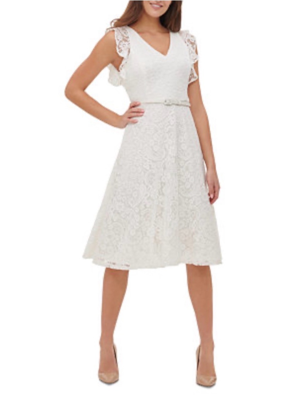 Tommy Hilfiger NWT White Sz 18W Coton Lace Belted Surplice V-Neck  Midi Dress